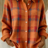 Eleonora - Cardigan à Carreaux Orange et Bleu