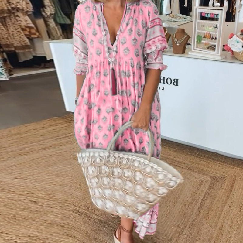 MANA | ROBE MIDI FLORALE CHIC À COL EN V