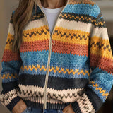 Jenna - Cardigan Tricoté à Rayures Zigzag Multicolores