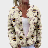 Federica - Cardigan Abeilles et Fleurs d'Automne" can be rewritten as "Federica - Autumn Bees and Flowers Cardigan.