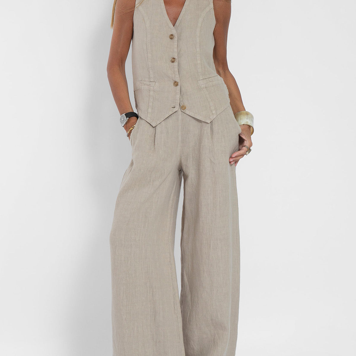 Aira - Ensemble Gilet Boutonné & Pantalon Large