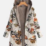 Marcelle | Manteau à capuche Boho-sherpa avec motif floral