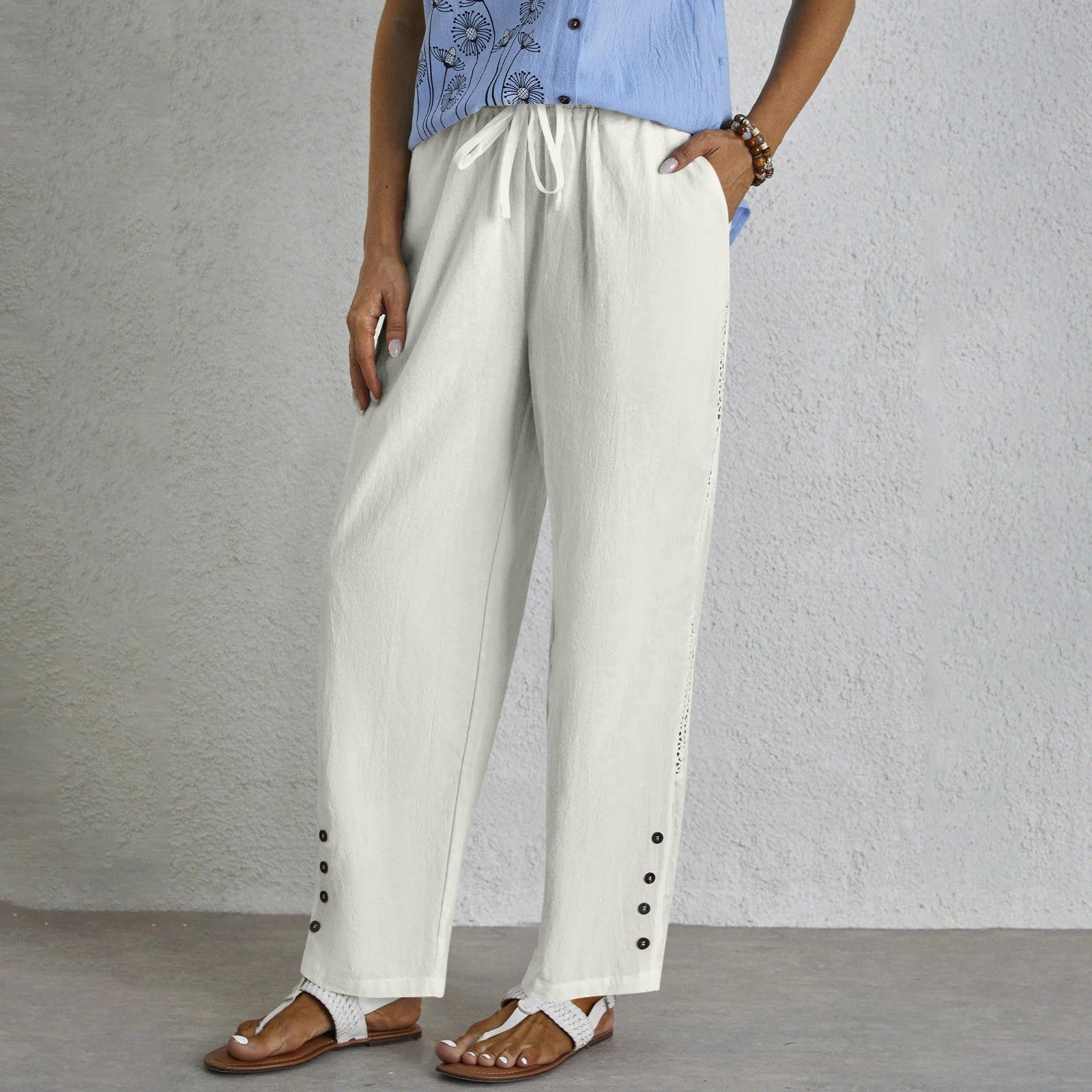 Shania - Pantalons Détendus à Boutons