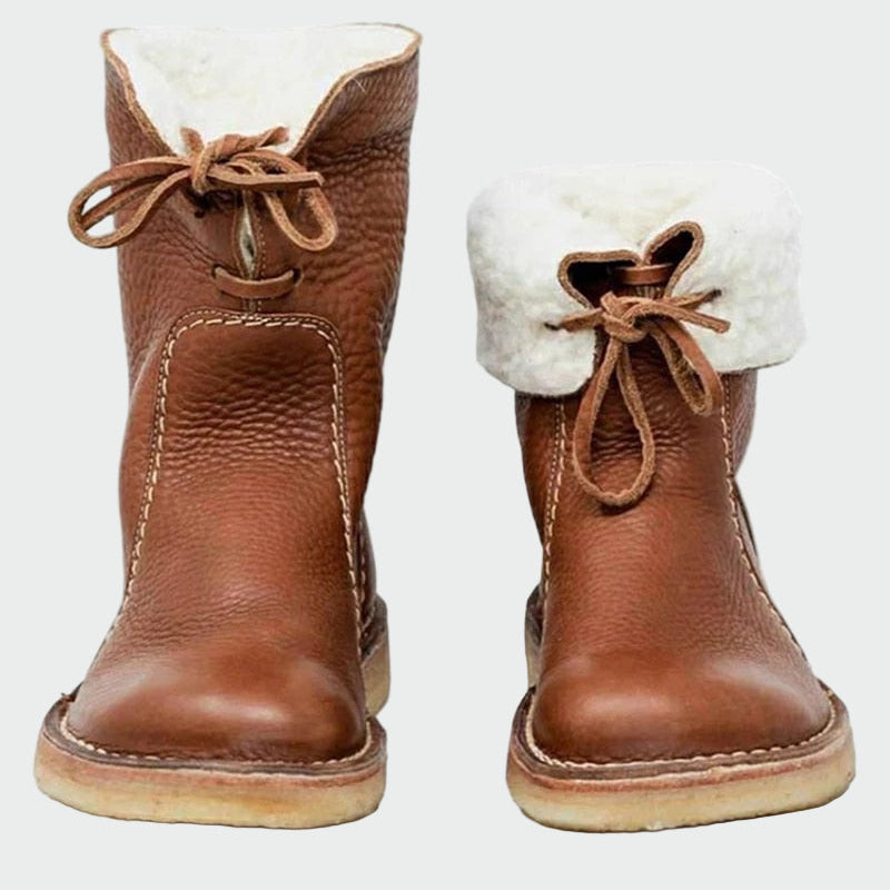 Bottes pour hommes en cuir imperméable avec doublure en laine