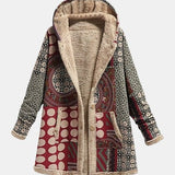 Odile | Manteau en sherpa bordeaux avec motif géométrique