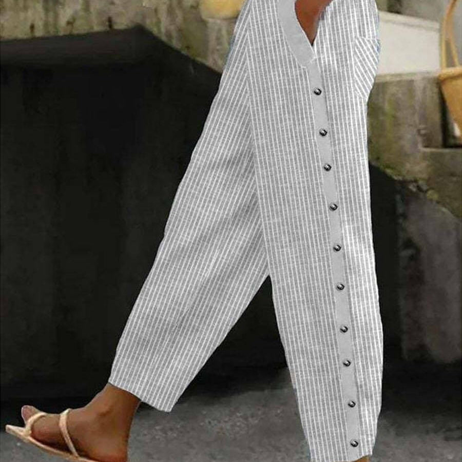 Linaya - Pantalon à Boutons Rayé